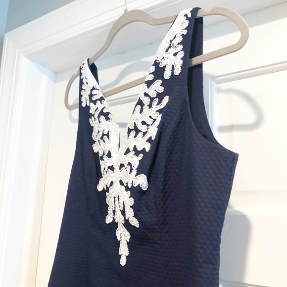 Lilly Pulitzer Coral Gabby Sleeveless Shift Dress True Navy White 4 NWT - Picture 4 of 15